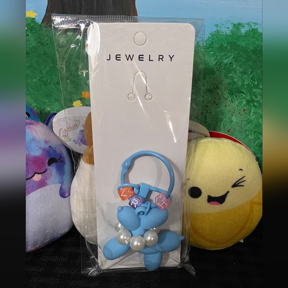 Blue Balloon Dog Keychain with Beads